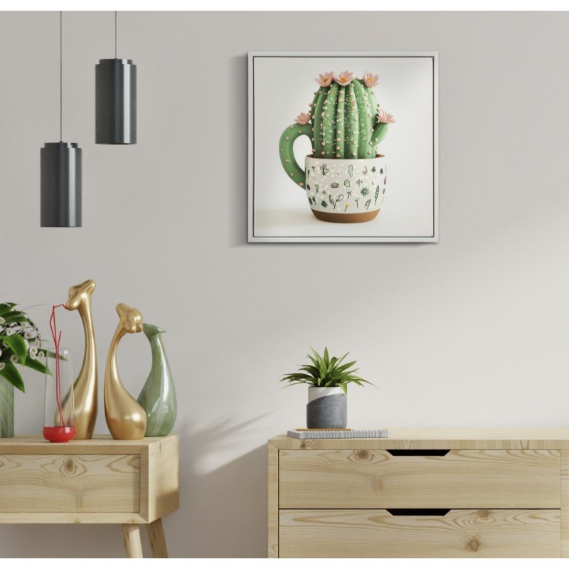 Impresión sobre lienzo lacado, motivo de cactus B – Arte mural de frescura y naturaleza (40 x 2,8 x 40 cm)
