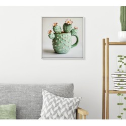Impresión sobre lienzo lacado, motivo de cactus C – Elegancia botánica en miniatura (40 x 2,8 x 40 cm)