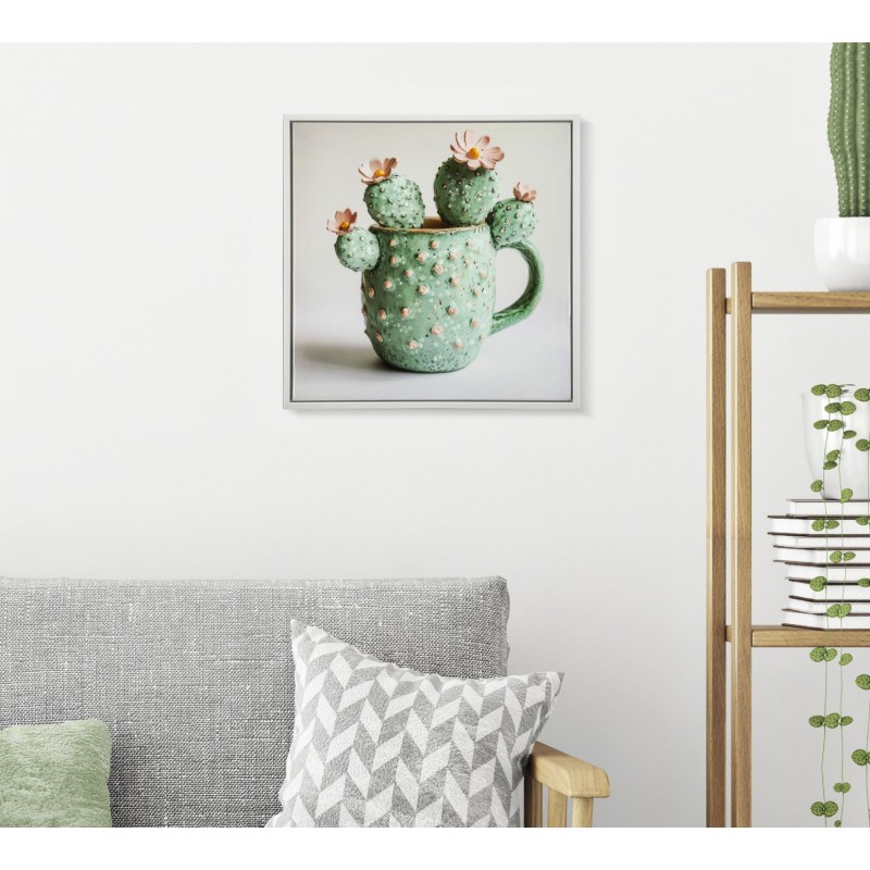 Impresión sobre lienzo lacado, motivo de cactus C – Elegancia botánica en miniatura (40 x 2,8 x 40 cm)