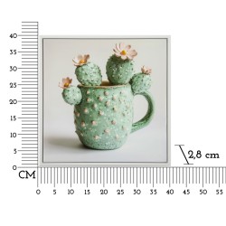 Impresión sobre lienzo lacado, motivo de cactus C – Elegancia botánica en miniatura (40 x 2,8 x 40 cm)