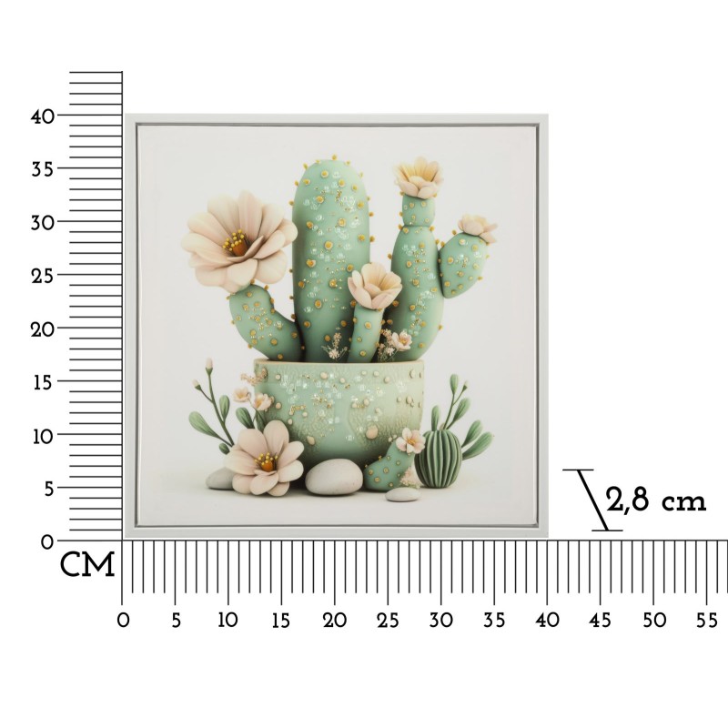 Impresión sobre lienzo lacado, motivo de cactus D – Estilo decorativo y suavidad (40 x 2,8 x 40 cm)