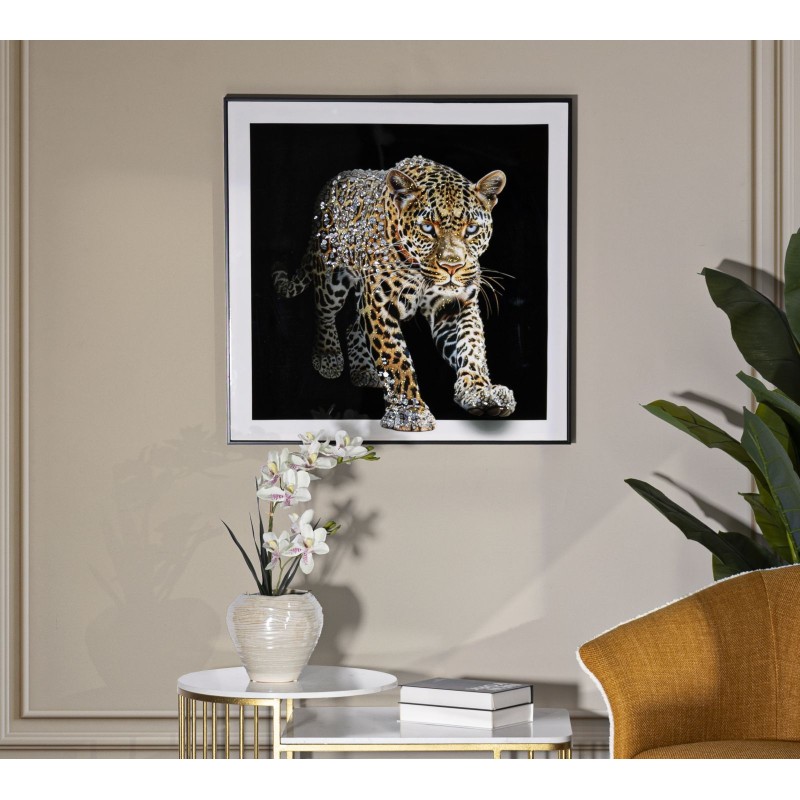 Pintura sobre lienzo lacado JAGUAR A – Animalidad y glamour (82 x 4 x 82 cm)