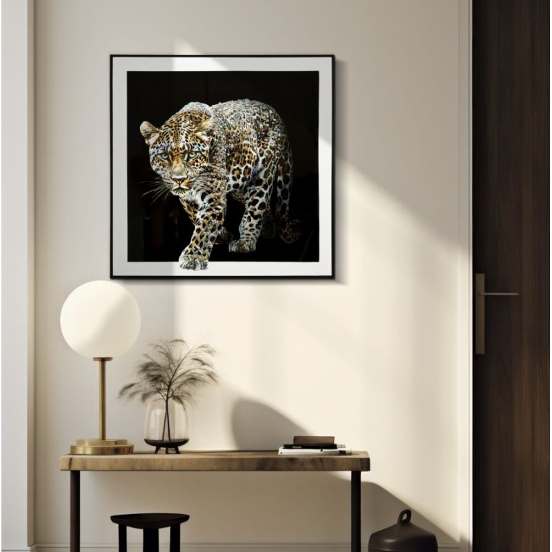 Pintura sobre lienzo lacado JAGUAR B – Fuerza y elegancia decorativa (82 x 4 x 82 cm)