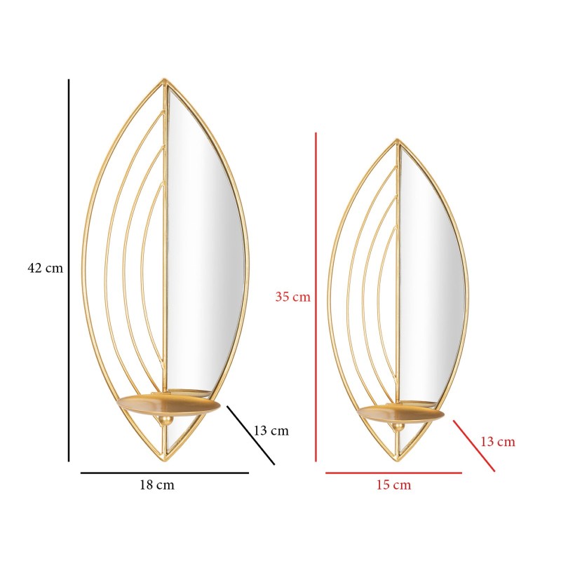 Juego de 2 candelabros con forma de hoja – Elegancia luminosa y romántica (18 x 13 x 41 cm / 15 x 13 x 35 cm)
