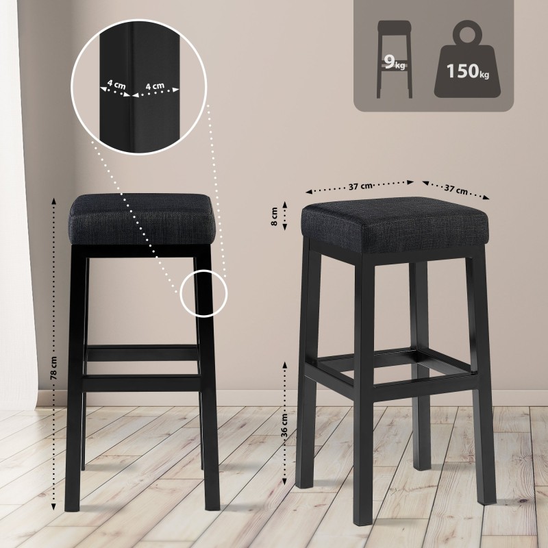 Taburete de bar Taylor B80 de tela gris oscuro