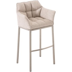 Taburete de bar Damaso E tapizado en tela con base de 4 patas color marfil