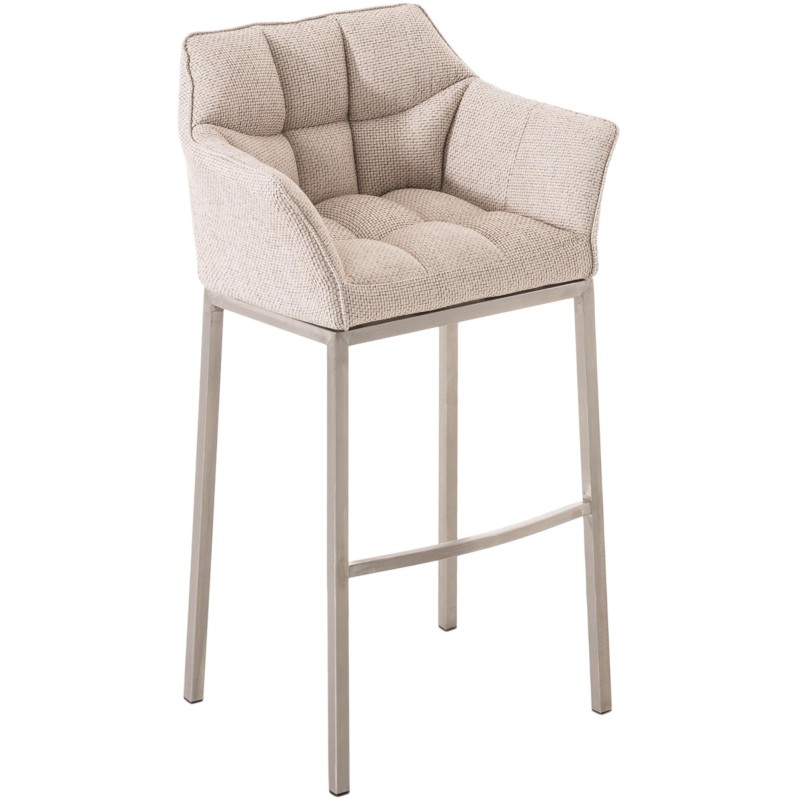 Taburete de bar Damaso E tapizado en tela con base de 4 patas color marfil