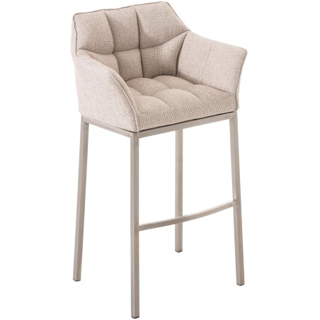 Taburete de bar Damaso E tapizado en tela con base de 4 patas color marfil