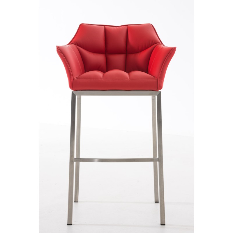 Taburete de bar Damaso E con base de 4 patas, rojo