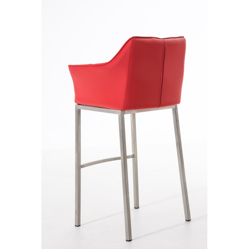 Taburete de bar Damaso E con base de 4 patas, rojo