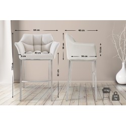 Taburete de bar Damaso E tapizado en tela, con base de 4 patas, blanco