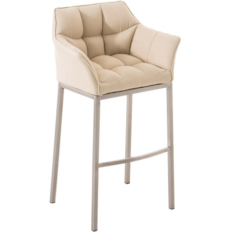 Taburete de bar Damaso E tapizado en tela con base de cuatro patas color crema