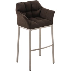 Taburete de bar Damaso E tapizado en tela con base marrón de 4 patas