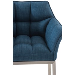 Taburete de bar Damaso E tapizado en tela, con base de 4 patas, azul
