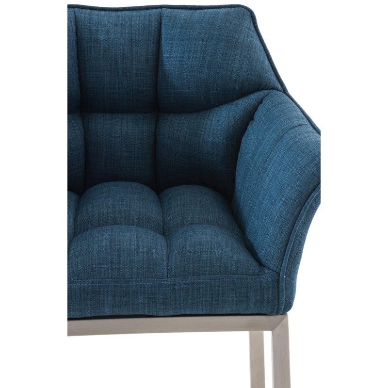 Taburete de bar Damaso E tapizado en tela, con base de 4 patas, azul