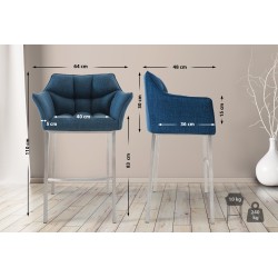 Taburete de bar Damaso E tapizado en tela, con base de 4 patas, azul