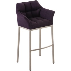 Taburete de bar Damaso E de tela con base de 4 patas, morado