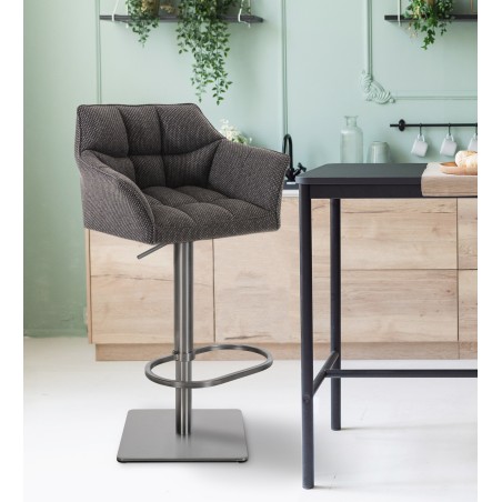 Taburete de bar Damaso E de tela gris titanio