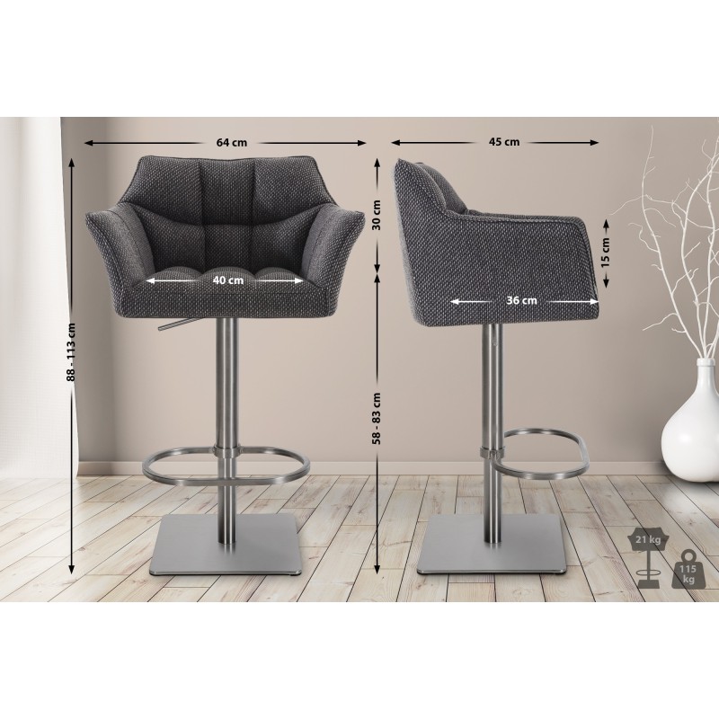 Taburete de bar Damaso E de tela gris titanio