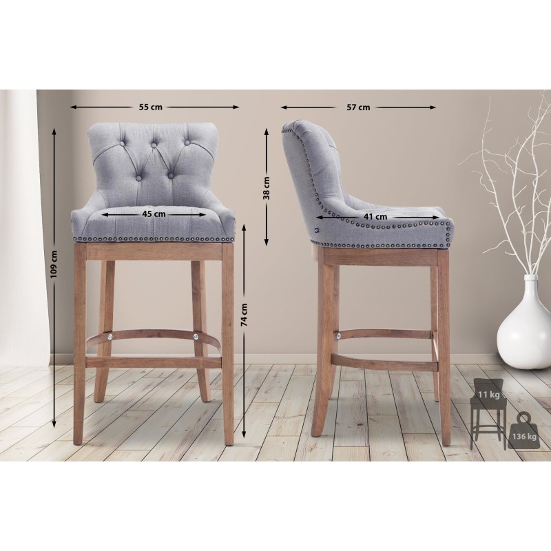 Taburete de bar Lakewood tapizado en tela, gris antiguo claro