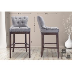 Taburete de bar Lakewood tapizado en tela, estilo antiguo, gris claro