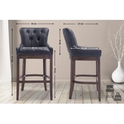 Taburete de bar Lakewood en cuero auténtico, estilo antiguo, negro