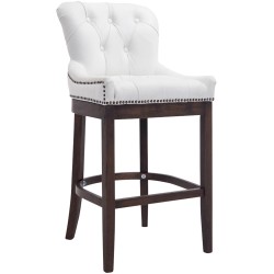 Taburete de bar Lakewood en piel auténtica, estilo antiguo, blanco