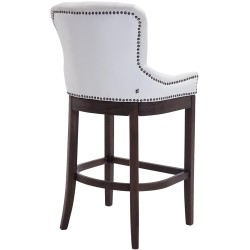 Taburete de bar Lakewood en piel auténtica, estilo antiguo, blanco