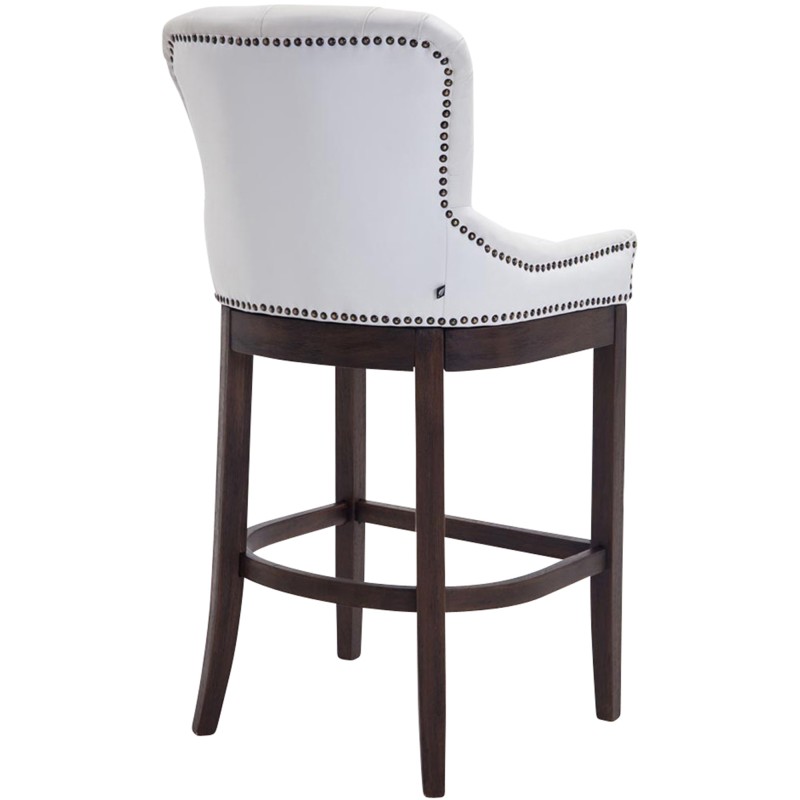 Taburete de bar Lakewood en piel auténtica, estilo antiguo, blanco