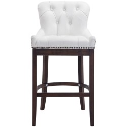 Taburete de bar Lakewood en piel auténtica, estilo antiguo, blanco