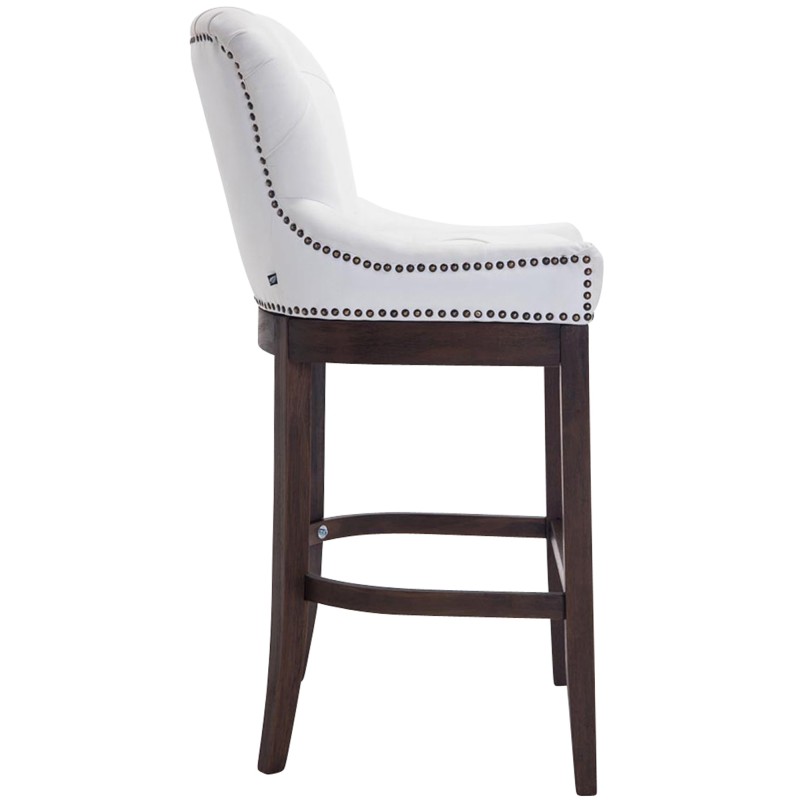 Taburete de bar Lakewood en piel auténtica, estilo antiguo, blanco