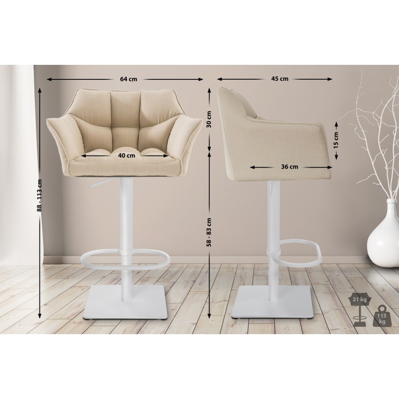 Taburete de bar Damaso W de tela color crema