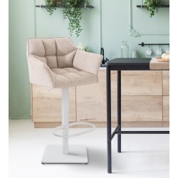 Taburete de bar Damaso W de tela color marfil