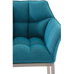 Taburete de bar Damaso E tapizado en tela, con base de 4 patas, en color turquesa.