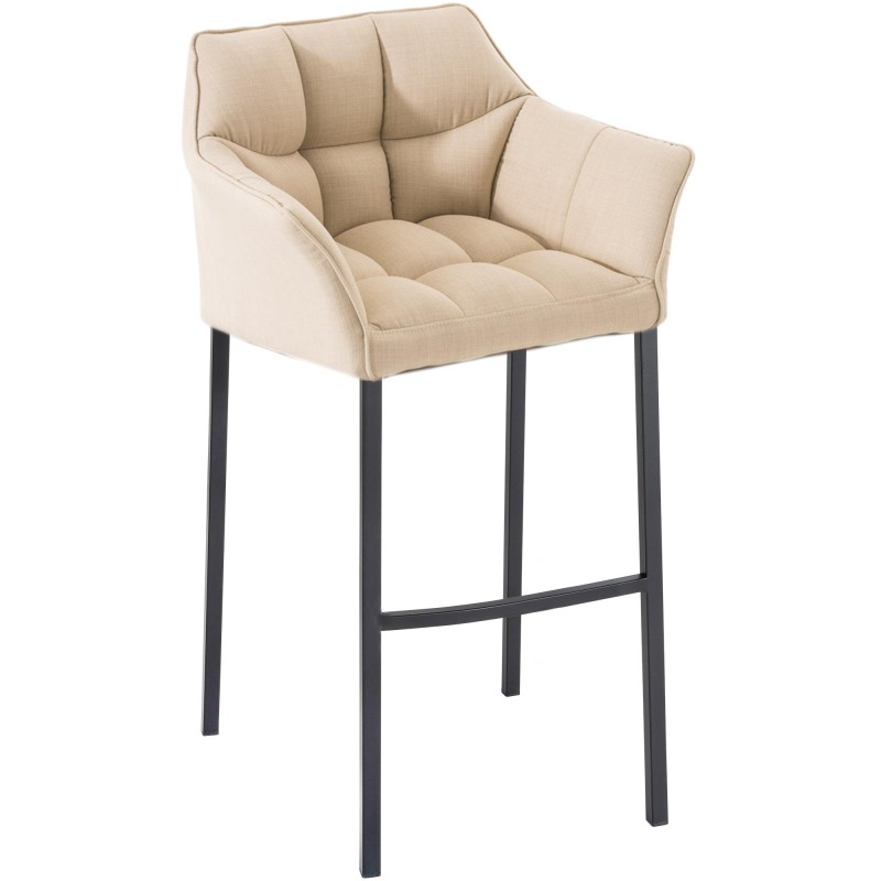 Taburete de bar Damaso B tapizado en tela, con base de 4 patas, color crema