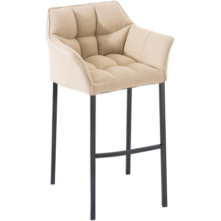 Taburete de bar Damaso B tapizado en tela, con base de 4 patas, color crema