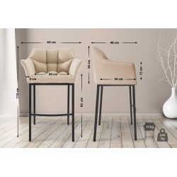 Taburete de bar Damaso B tapizado en tela, con base de 4 patas, color crema