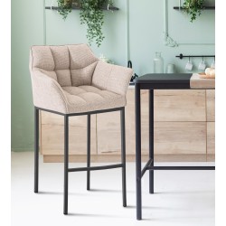 Taburete de bar Damaso B tapizado en tela con base de 4 patas color marfil