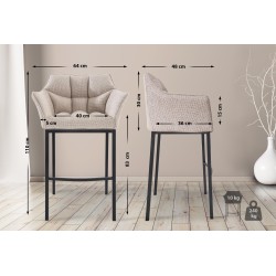 Taburete de bar Damaso B tapizado en tela con base de 4 patas color marfil