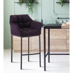 Taburete de bar Damaso B de tela con base de 4 patas, morado