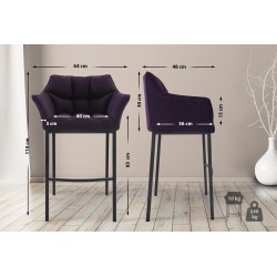 Taburete de bar Damaso B de tela con base de 4 patas, morado