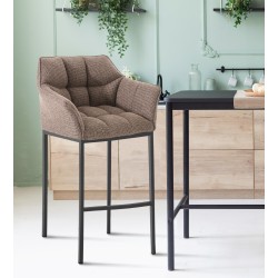 Taburete de bar Damaso B de tela con base de 4 patas, color terracota