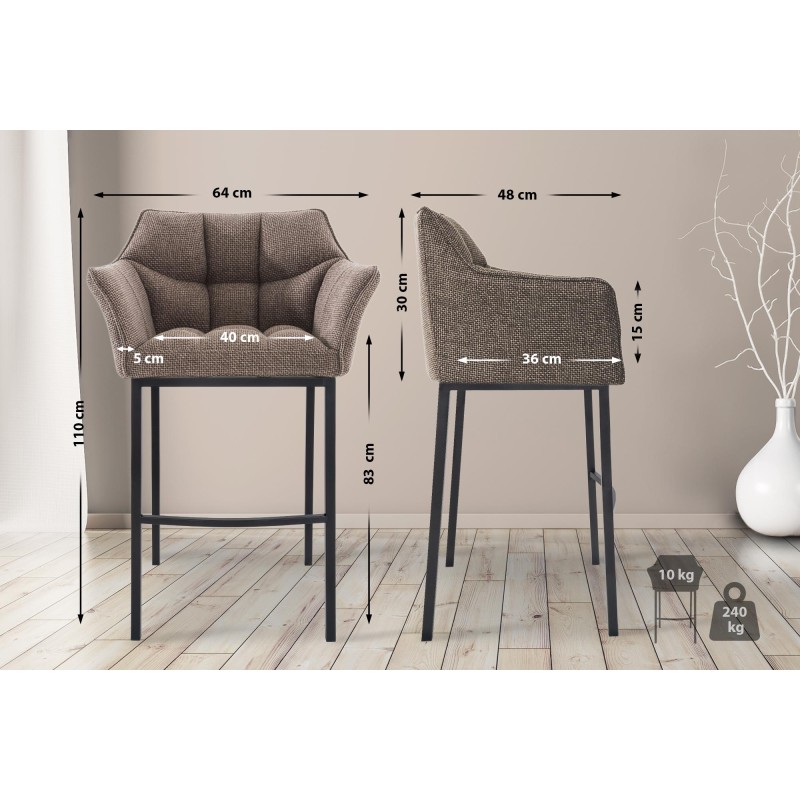 Taburete de bar Damaso B de tela con base de 4 patas, color terracota