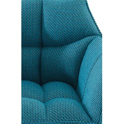 Taburete de bar Damaso B tapizado en tela con base turquesa de 4 patas