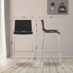 Taburete de bar Hoover, cromado, estructura negra de 4 patas