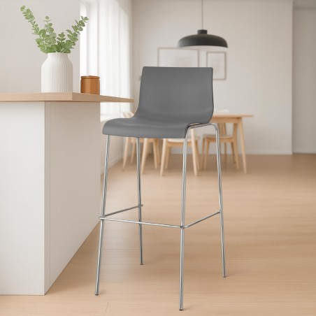 Taburete de bar Hoover, cromado, estructura gris de 4 patas