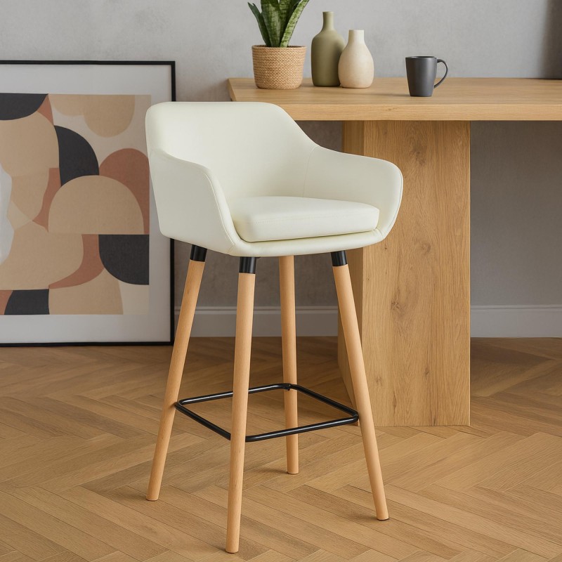 Taburete de bar Grant en piel sintética color crema