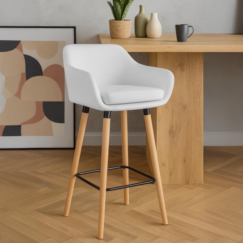 Taburete de bar Grant en piel sintética blanca