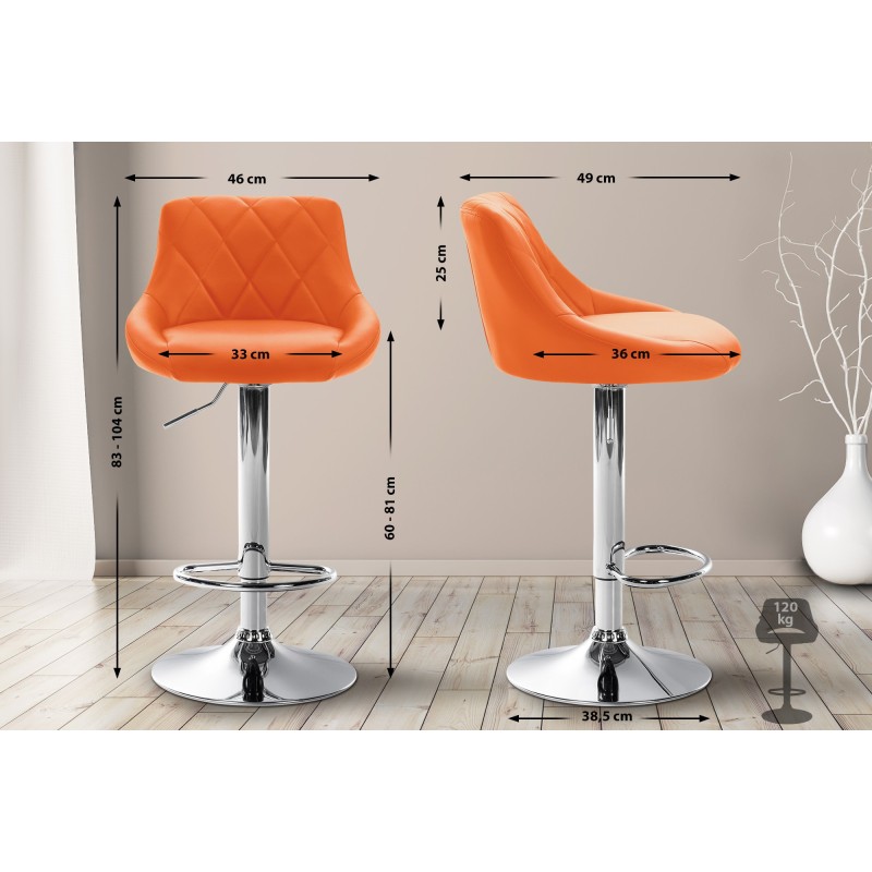 Taburete de bar Lazio, imitación de cuero, naranja cromado