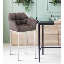 Taburete de bar Damaso W tapizado en tela, con base de 4 patas, gris